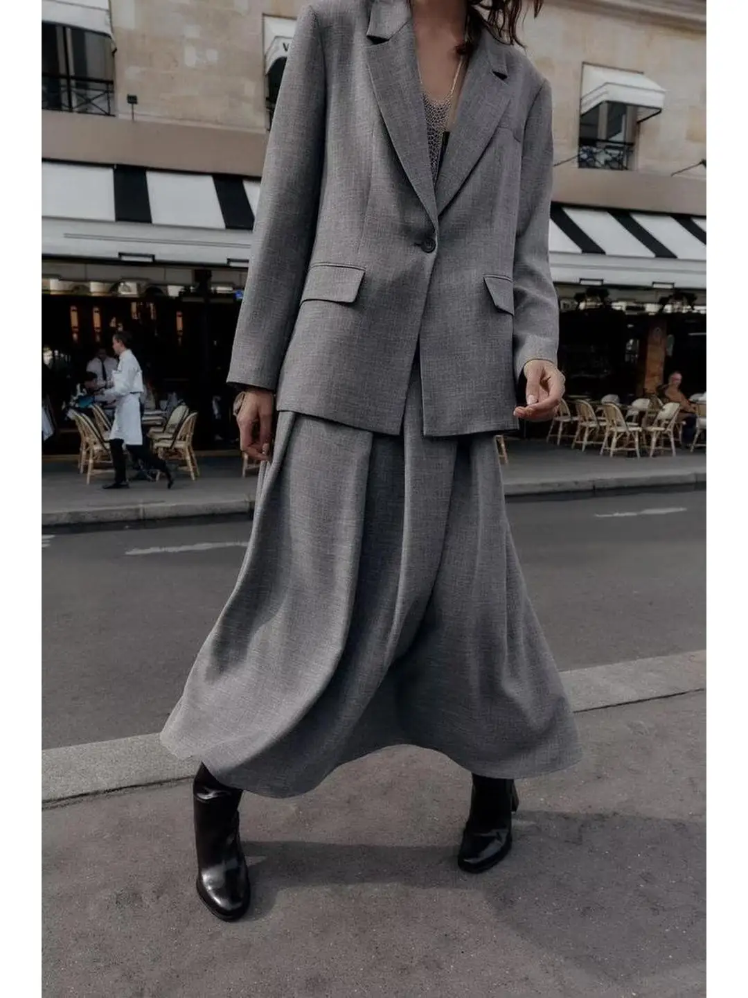 

Ele Ранняя осень Костюм Джет с поясом Плиссированная юбка-миди из смеси хлопка Повседневное женское пальто Thiened для поездок на работу