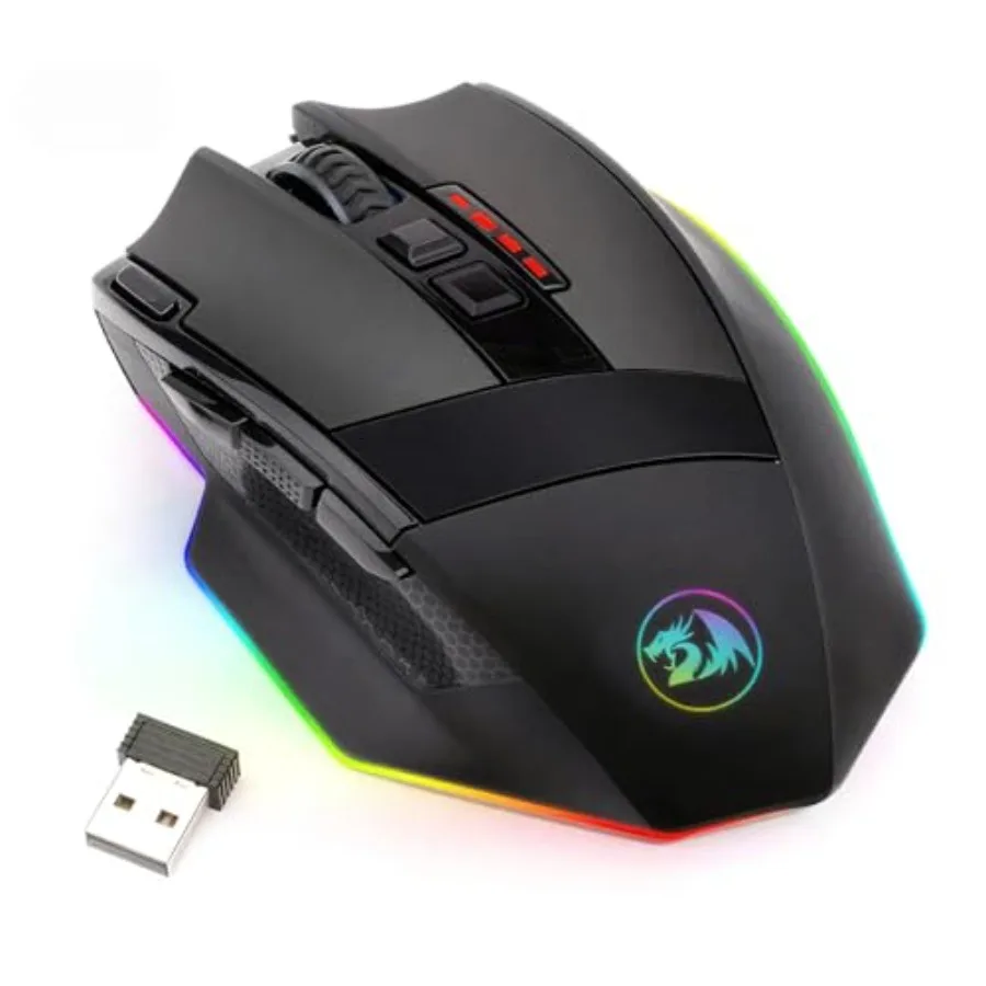 

Wireless Gaming Mouse RGB with MMO 9 Programmable Macro Editing Buttons UP 16000 Adjustable DPI Rapid Fire Button for Game Comp