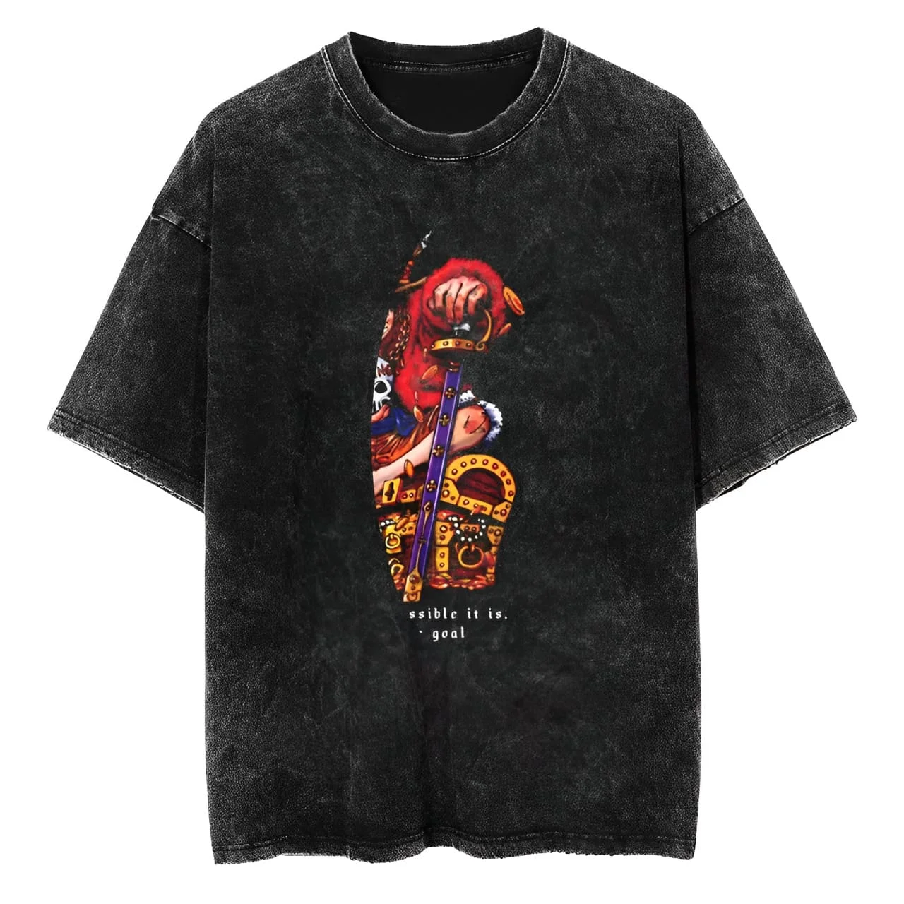 

One Piece Marshall D Teach Blackbeard Treasure Vintage Washed Cotton T Shirt Men Women 2026 Summer Oversized Streetwear