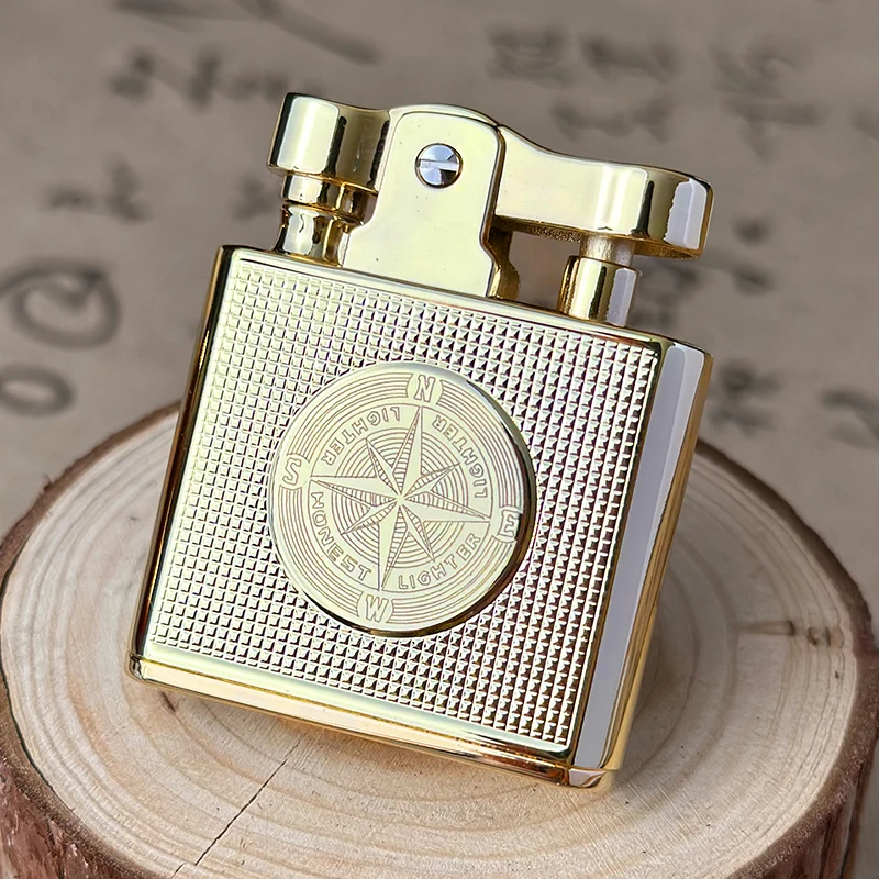 Windproof Retro Brass Cigar Lighter Cigar Lighter Metal Press Kerosene Windproof Lighter Men Smoking Accessories Gadgets