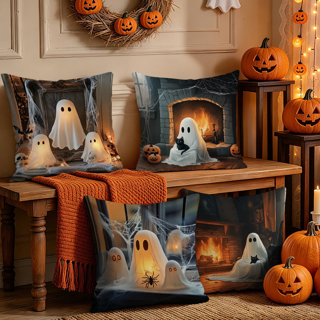 Halloween Themed Ghost Pillowcase Printed Polyester 40/45/50cm Throw Pillowcover Decorative Sofa Cushion Pillowslip Home Decor