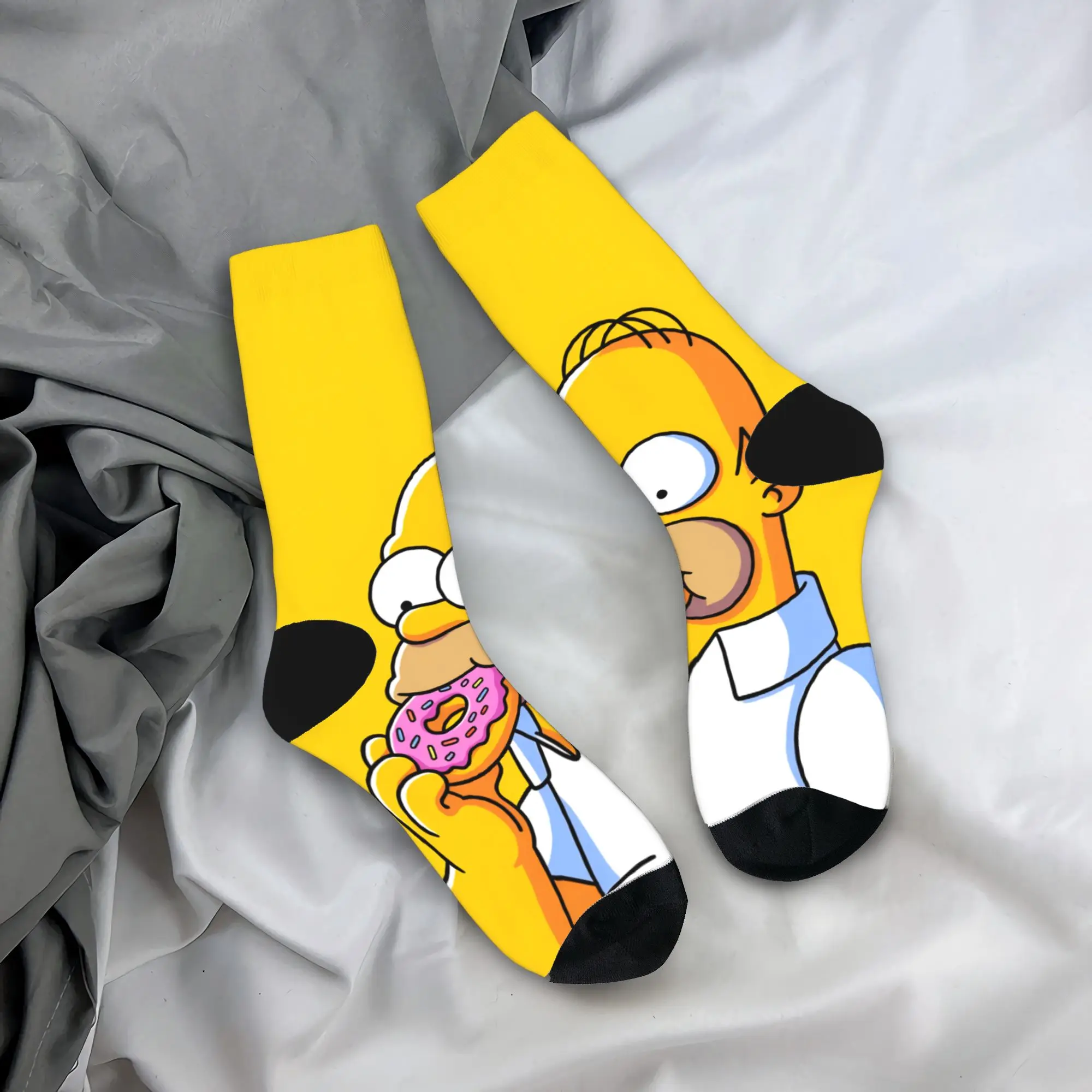 

Couple Socks S-Simpsons Homer Eating Donut Stockings Autumn Retro Soft Breathable Socks Design Outdoor Anti Skid Socks