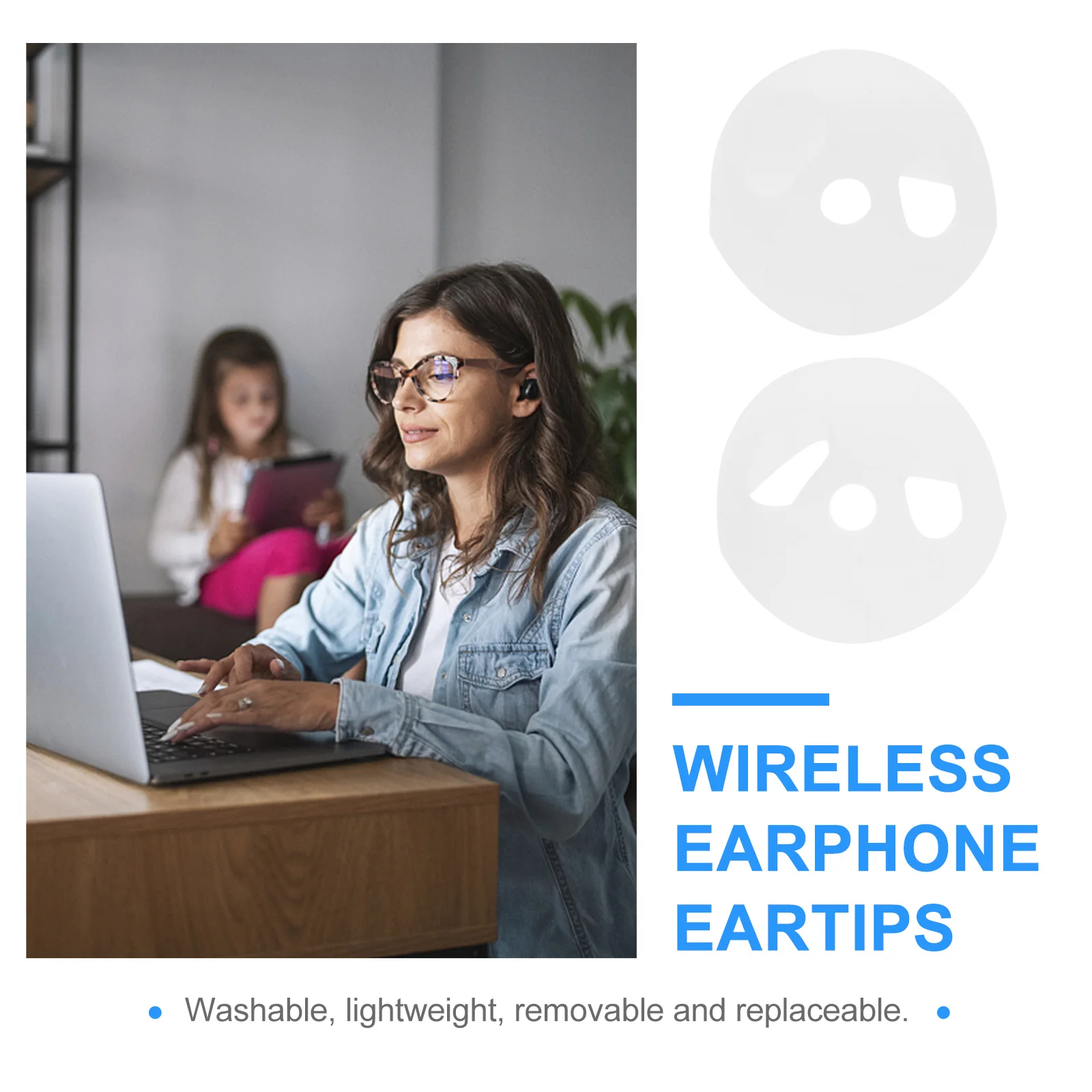 

2Pairs Earphone Caps Silicone Earphone Tips Wireless Earplug Replacement Soft Non-Slip Cover Fit Live Washable