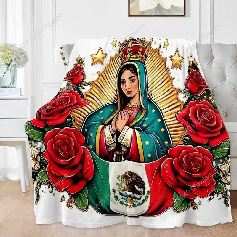 Our Lady of Guadalupe Printed Flannel Blanket, Soft and Comfortable Suitable for All Seasons Knitted Polyester Custom Blankets