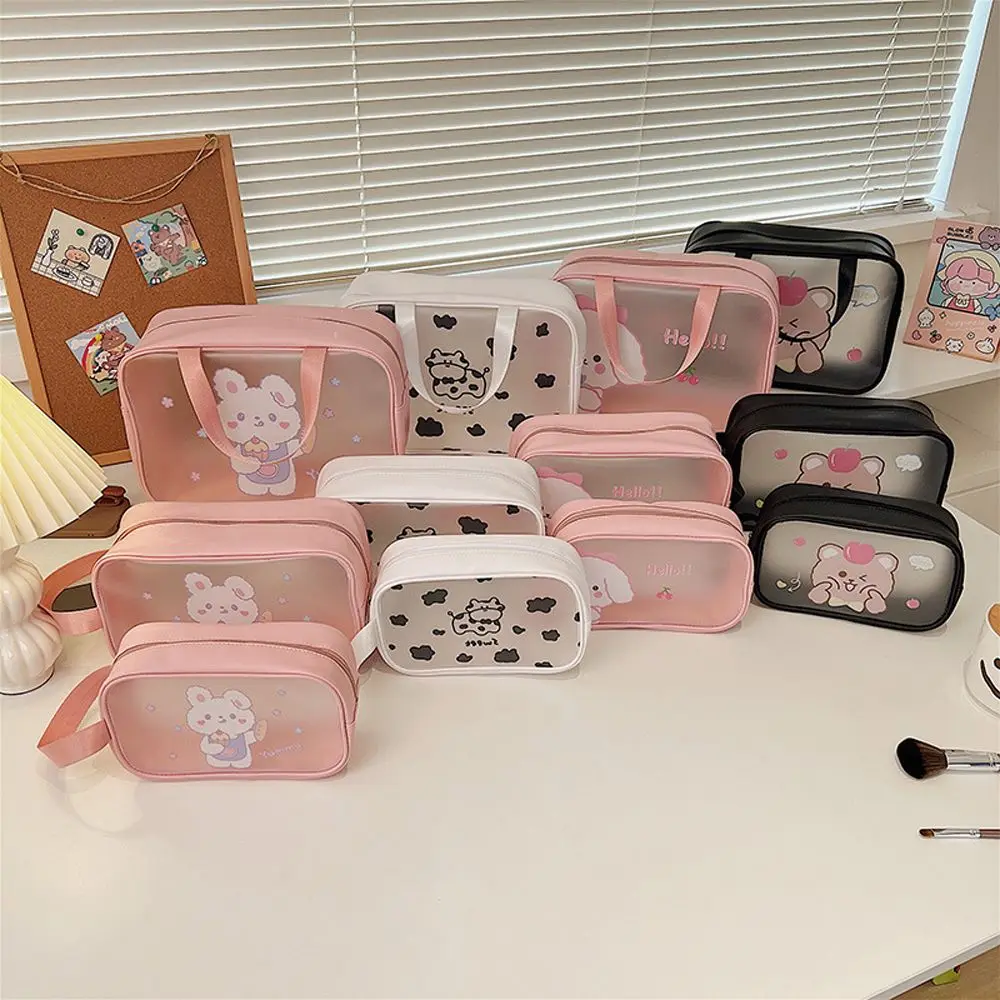 PVC Cosmetic Bag Transparent Waterproof Lipsticks Earphone Cable Storage Bag Cartoon Cow Wash Bag