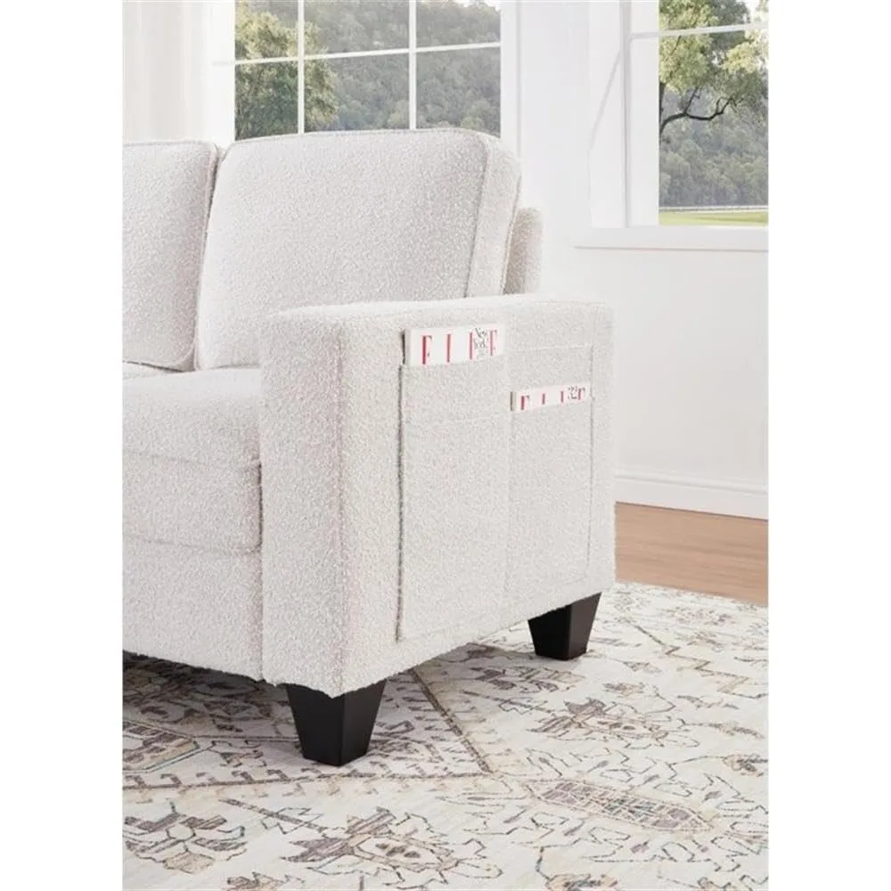 أريكة بمقعدين باللون البيج على الطراز الانتقالي مع منفذ شحن USB وجيوب جانبية، بعرض 57 بوصة، وظيفي وأنيق للأولاد