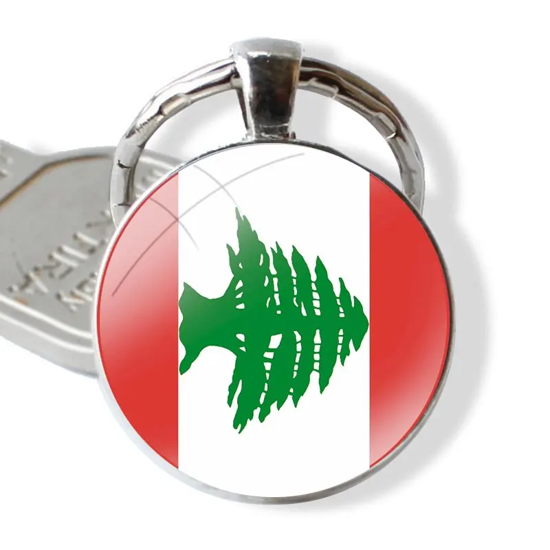 Lebanon Flag design Keychain Glass Cabochon Metal Pendant Classic Men's Women's Keyring