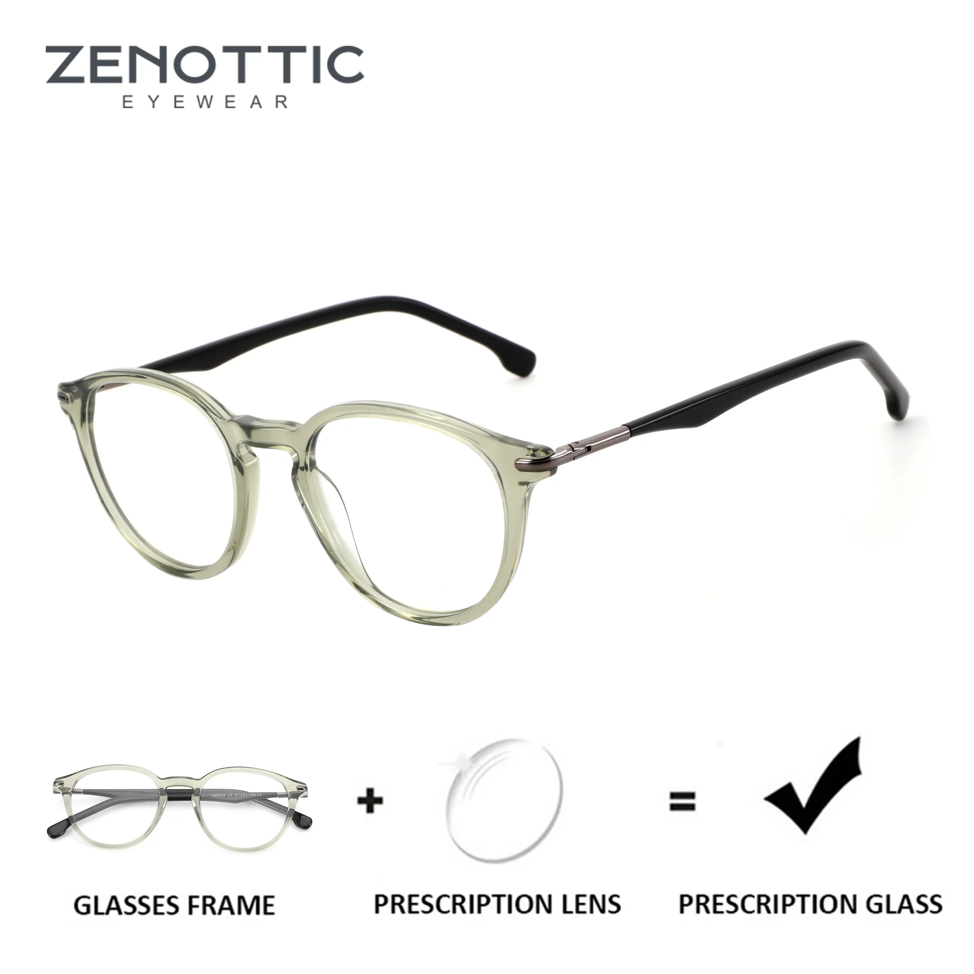 

ZENOTTIC（L Size）Handmade Acetate Round Prescription Glasses Photochromic Optical Eyeglasses For Men Women