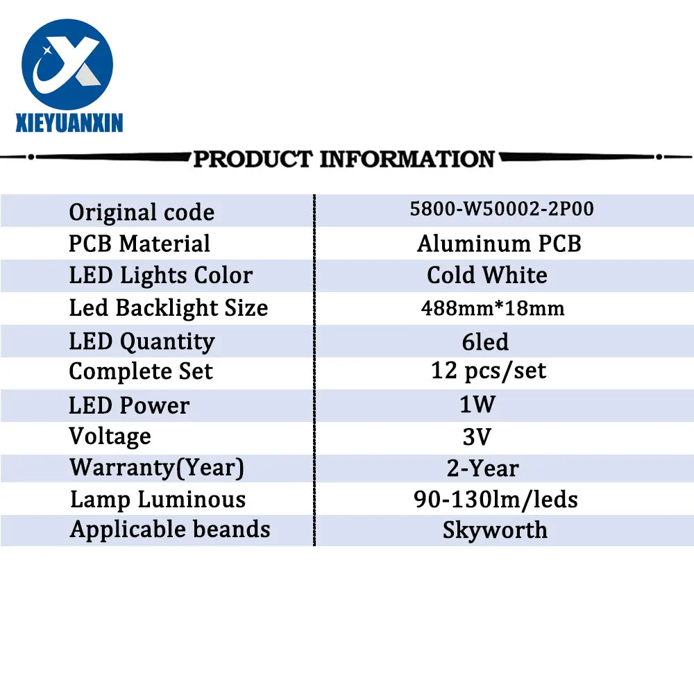 12 قطعة/المجموعة 50in 488 مللي متر LED الخلفية قطاع ل Skyworth 6led V500DK2-QS1 RDL500WY U50 50U2 50E6000 50E3000 50E5DHR 50E366W U5050U2