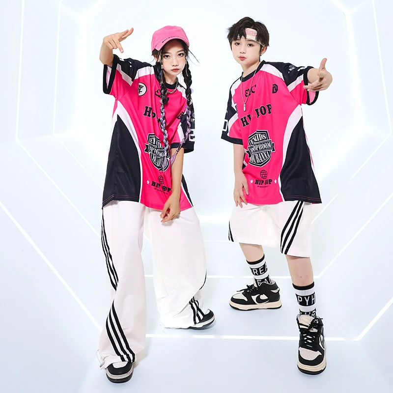 

Уличная одежда для мальчиков, свободная футболка с принтом для уличных танцев, классная одежда в стиле хип-хоп для девочек, Детские джазовые белые джоггеры, штаны, наряды, костюмы