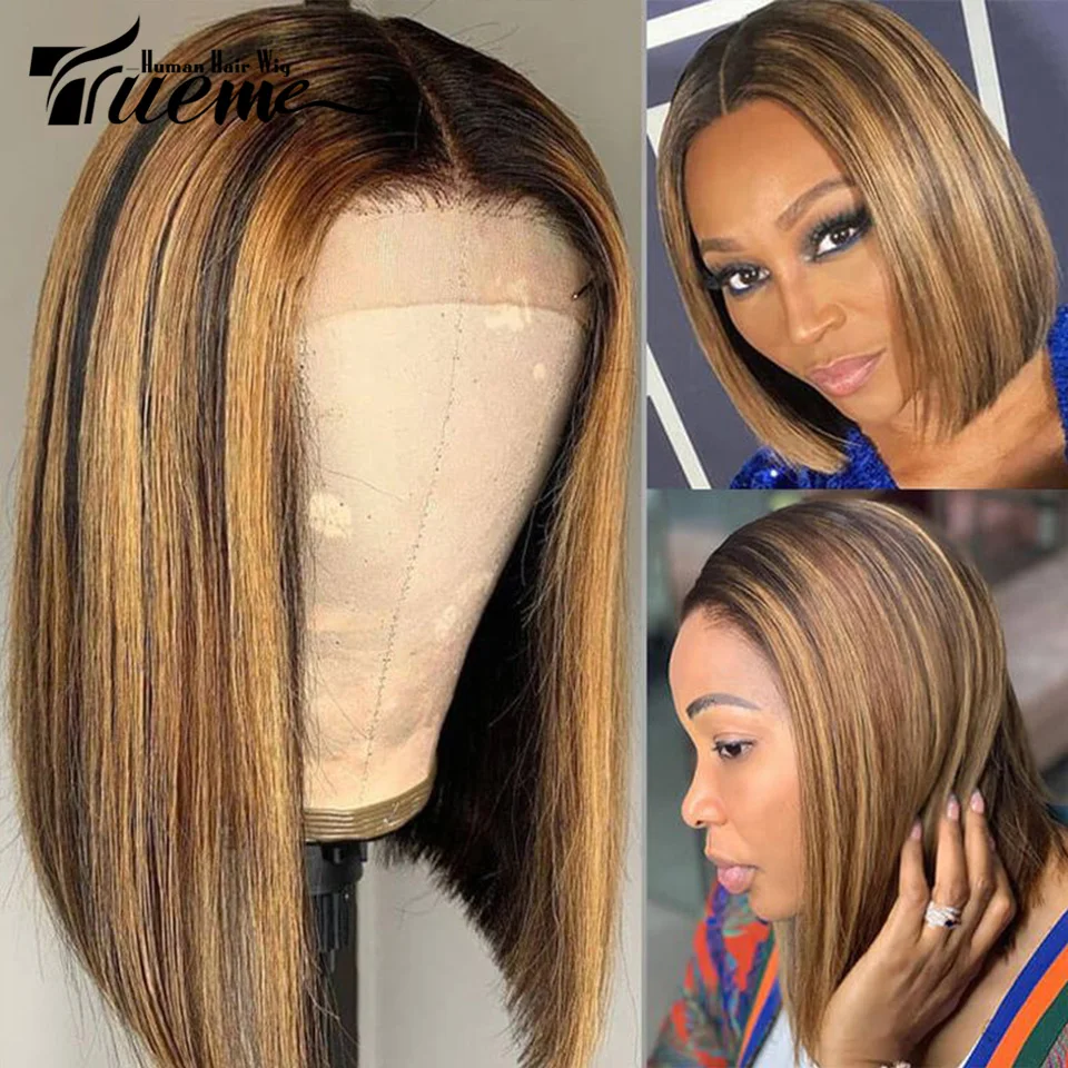 Highlight Human Hair Bob Pruik Steil Lace Front Human Hair Pruiken Voor Vrouwen Brazilian Short Bob Human Hair Pruik T Lace Human Hair