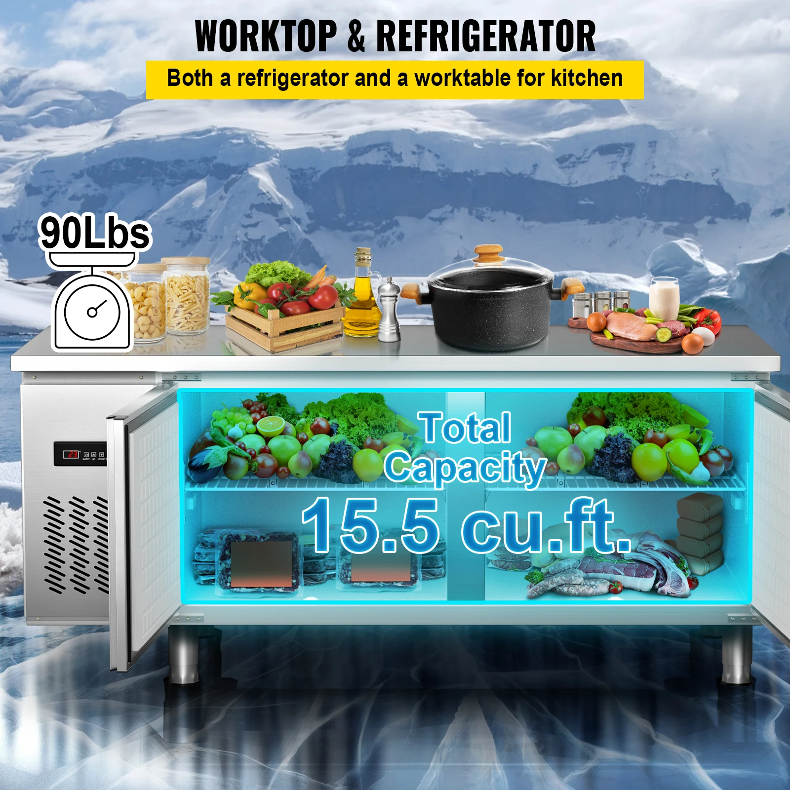 Коммерческий холодильник VEVOR из нержавеющей стали, морозильная камера с двойной температурой из нержавеющей стали для дома и ресторана