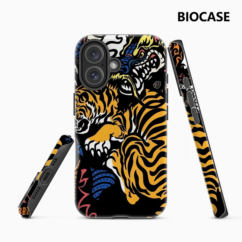 Drachen-Tiger-Kunst-Handyhülle für magnetische Handyhüllen für iPhone 17 16 15 14 13 Pro Max Plus – Robuste Einzel- und Doppelschicht-Hülle