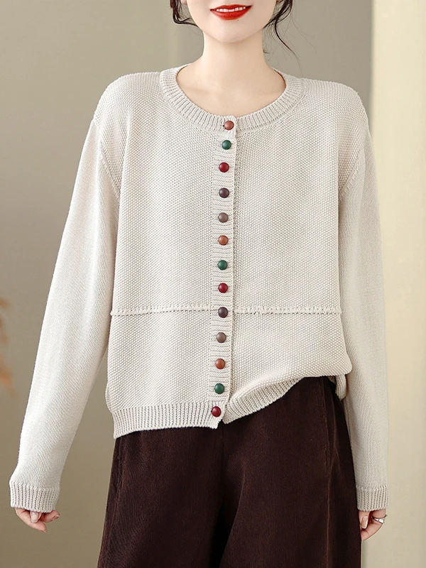 Retro ort Svel gebreide trui dames lang Sve rond Ne open vest dunne lente herfst Sle Faion dames