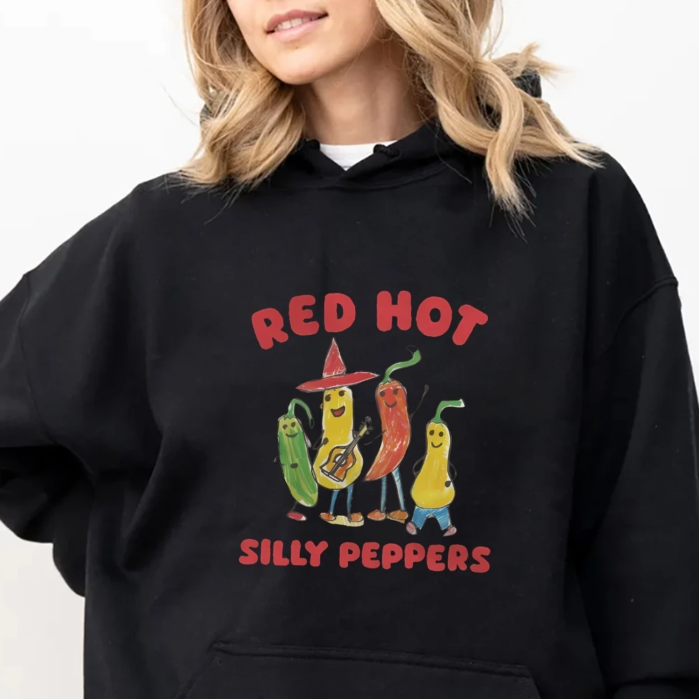 Red Hot Silly Pepper Round Neck Sweater Top Print Long Sleeves Couple\'s Shirt Y2K Style Pullover Sportwear 2000s Clothes