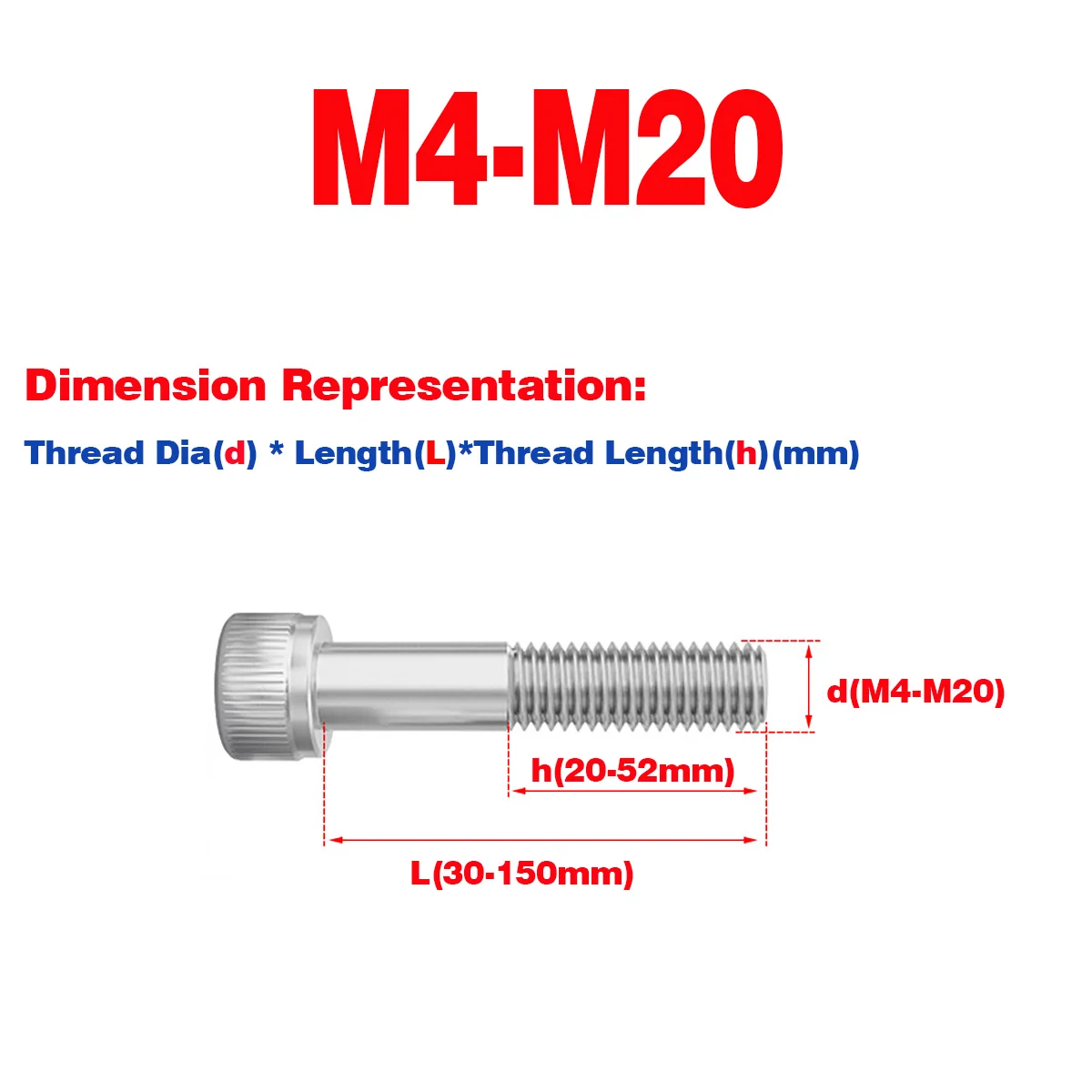 

304 SS Stainless Steel Half Tooth Knurled Hexagon Socket Screw Cup Head Hexagon Socket Bolt M4-M20