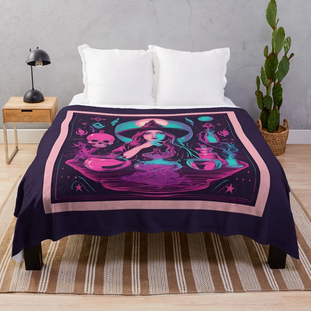 Mystical Witchcraft & Magic: Surrealism & Synthwave Fusion D11 Throw Blanket Bed linens Blankets For Baby Designers Blankets