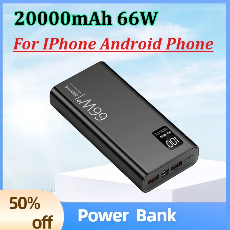 

20000mAh 66W Super Fast Power Bank LED Display PD 20W Fast Recharge Universal Compatibility for IPhone Android Phone