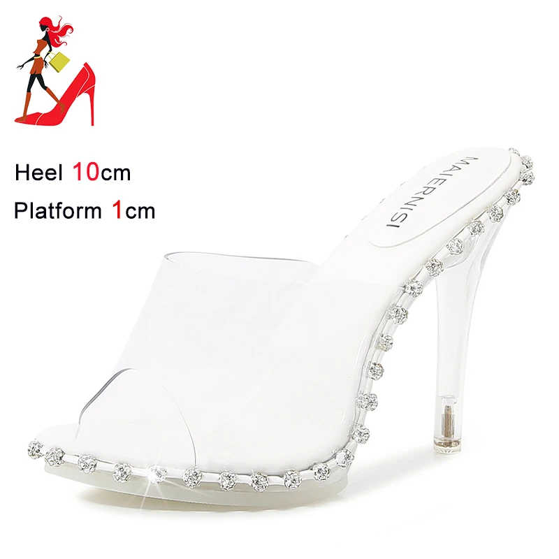 2024 New Lady Transparent High Heels Summer Luxury Crystal Sandals 10CM Women Elegant Party Shoes Designer Rhinestone Slippers