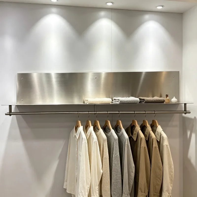 Stainless Steel Clothing Rack Clothing Shop Hangers Space Saving Wall Mount Apparel Display Stand Portable Shoe Hat Storage Rack