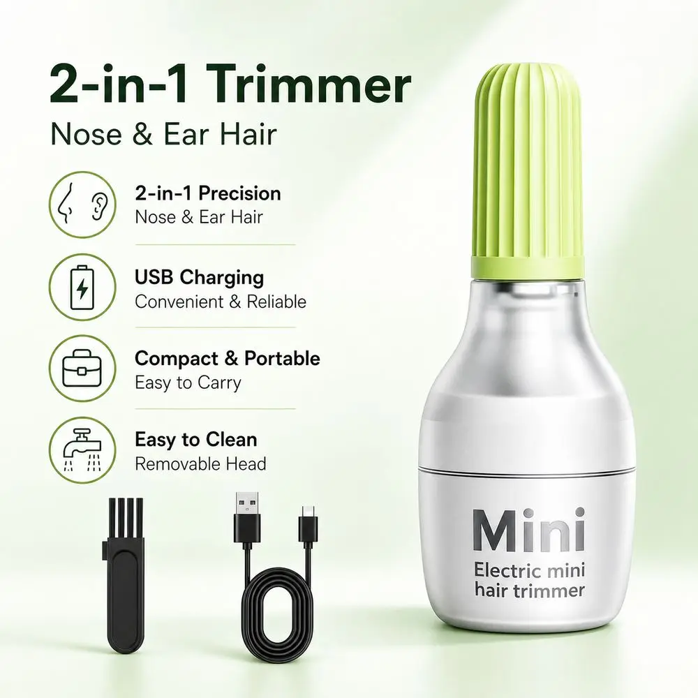 Stainless Steel Nose Hair Trimmer Washable Design Rechargeable Electric Nose Clipper Portable Pocket-Sized Trimmer Home Use