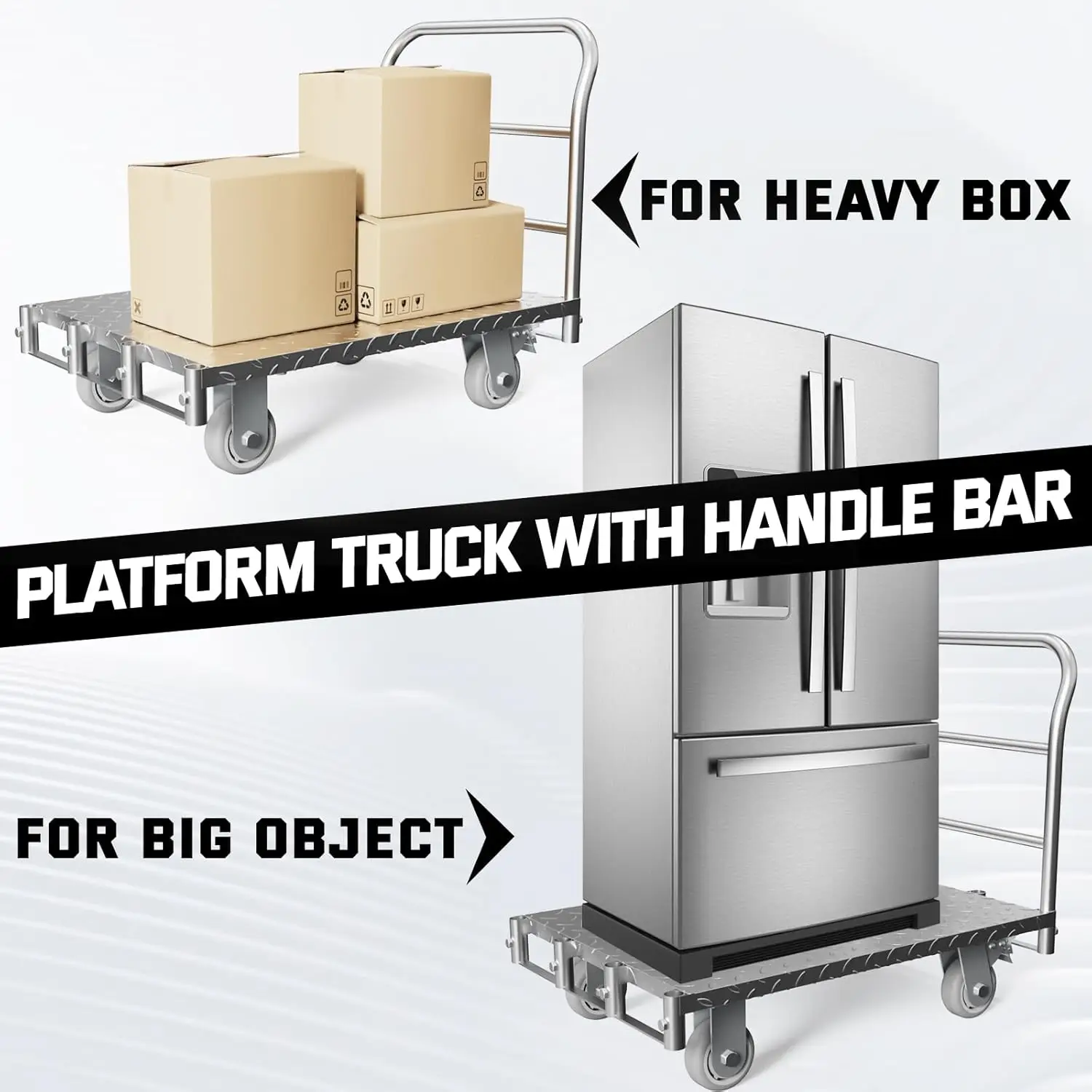 2 In 1 Panel Cart, Heavy Duty Flatbed Cart W/5In Swivel Caster 2000Lbs Weight Capacity Lumber Drywall Mattress Cart