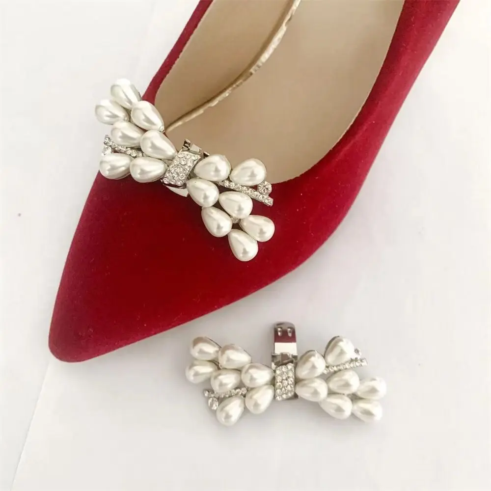 Shiny Pearl Shoe Clips Rhinestones Removable Bride Shoes Decoration Crystal Charm Buckle for Wedding
