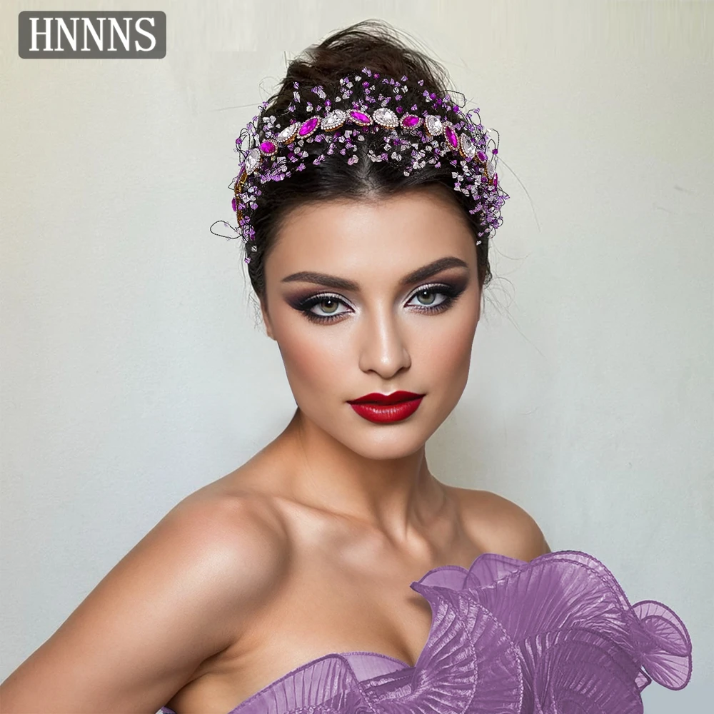

HNNNS Purple Pearl Beaded Headband Women Bridal Wedding Party Head Hoop Fashion Jewelry Hair Accessories A174