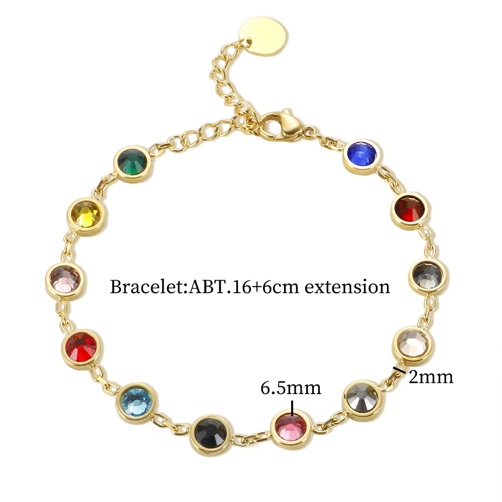 JINHUI T S Bejeweled Bracelet Necklace Jewelry Set for Women Stainless Steel 12 Birthday Stone Colorful Crystal Chain Bracelets