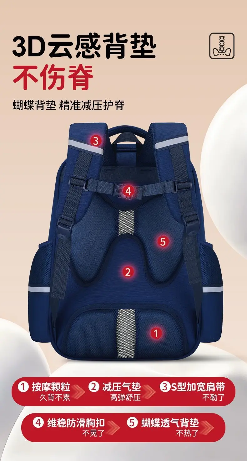 Ransel Kapasitas Besar Gaya Inggris untuk Anak Laki-Laki, Tas Sekolah Ergonomis Pelindung Tulang Belakang, Tas Buku Anak untuk Kembali ke Sekolah