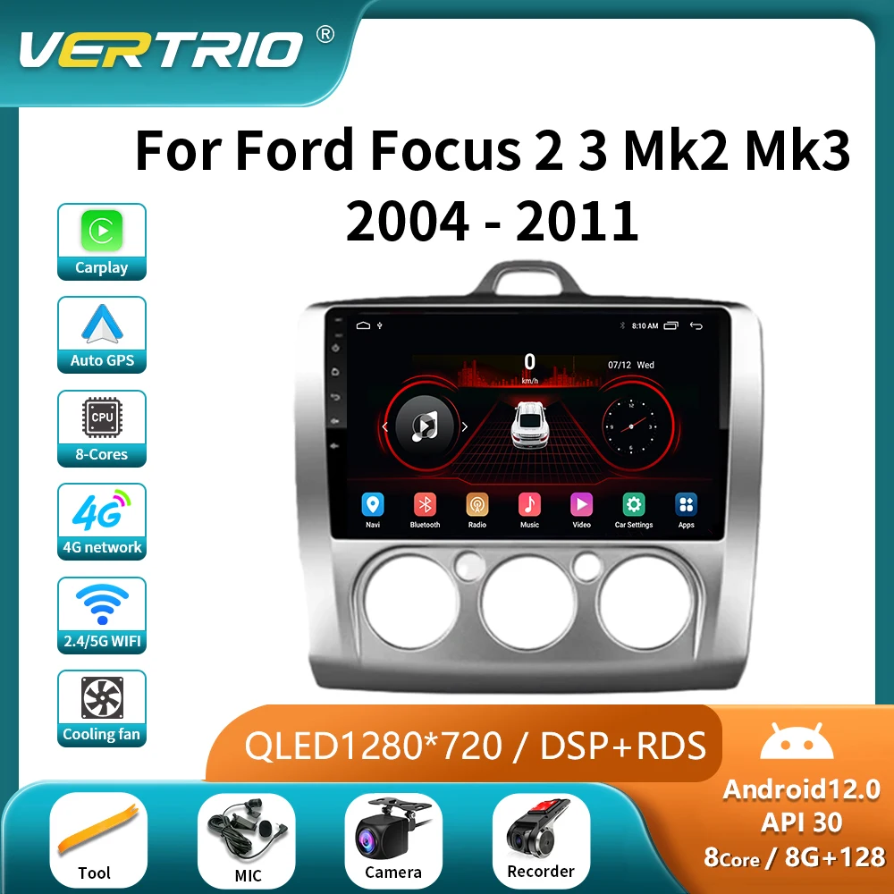 

For Ford Focus MK 2 3 Mk2 Mk3 2004 2005-2011 Car Radio Android 12 Multimedia Player GPS 4G Carplay NO 2 din Stereo DVD Head Unit