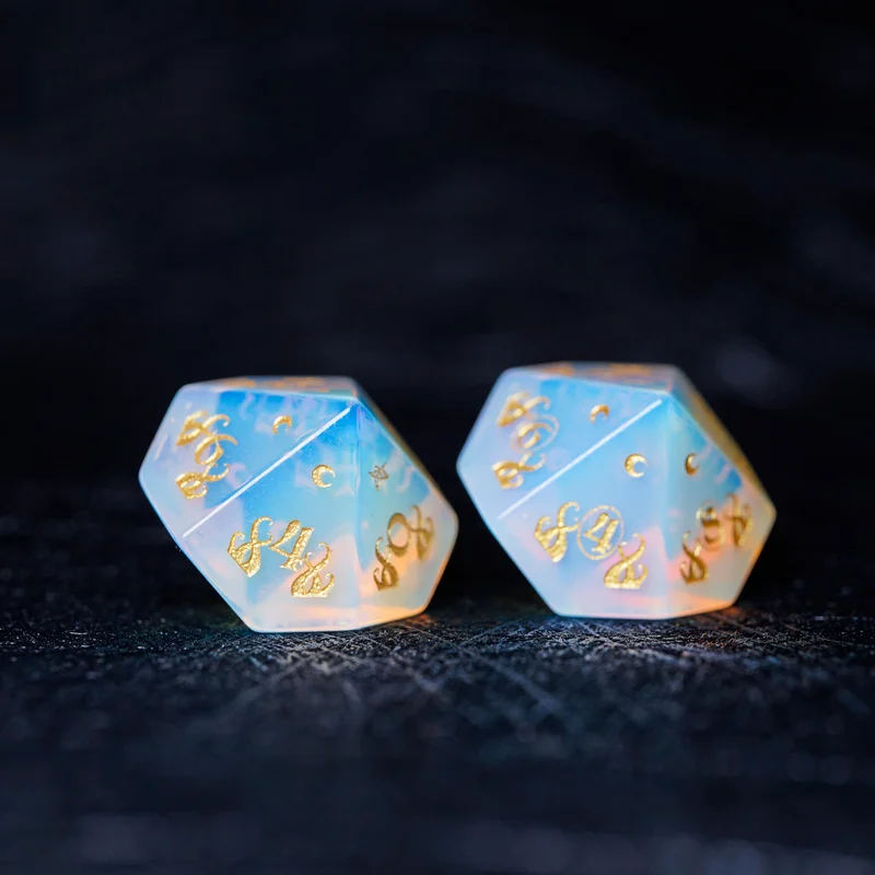 Opal DnD Dice Set Stone Engraved Cthulhu Star Old Seal Dices RGP COC Run Group Board Game Dice Healing Crystal Reiki Gem Beads