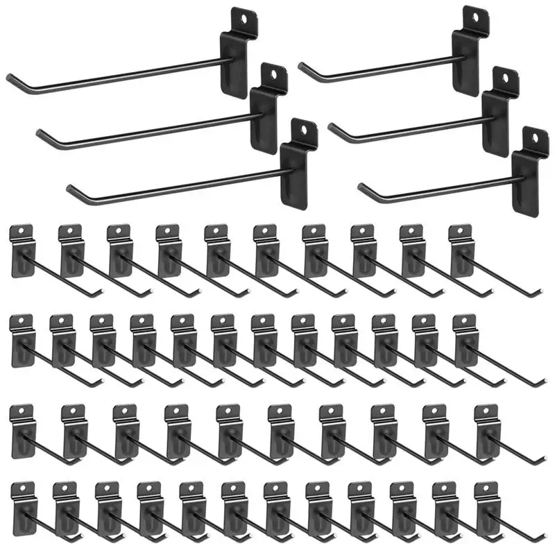 50Pcs Black Metal Slatwall Hooks Tool-Free Slatwall Hooks Hangers For Slotwall Panels Slat Wall Board Hanging Hooks For Garage