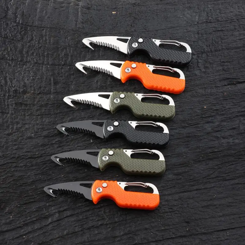 Multifunktionales Klappmesser mit Gezahntem Haken aus Edelstahl für Outdoor-Camping, Schlüsselanhänger, Überlebenswerkzeug, Schneidwerkzeug, Kistenöffner