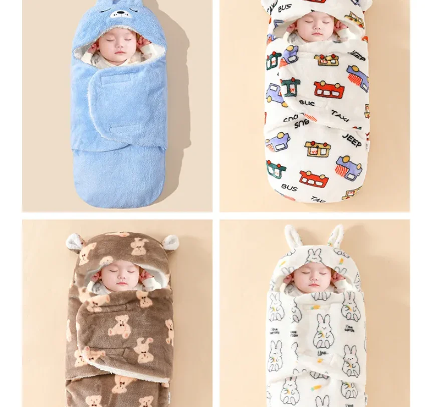 الوليد الطفل لحاف الخريف الشتاء نمط الكرتون غرفة واحدة حزمة ملفوفة غطاء لحاف الحيوان نمط لون نقي المخملية المواد