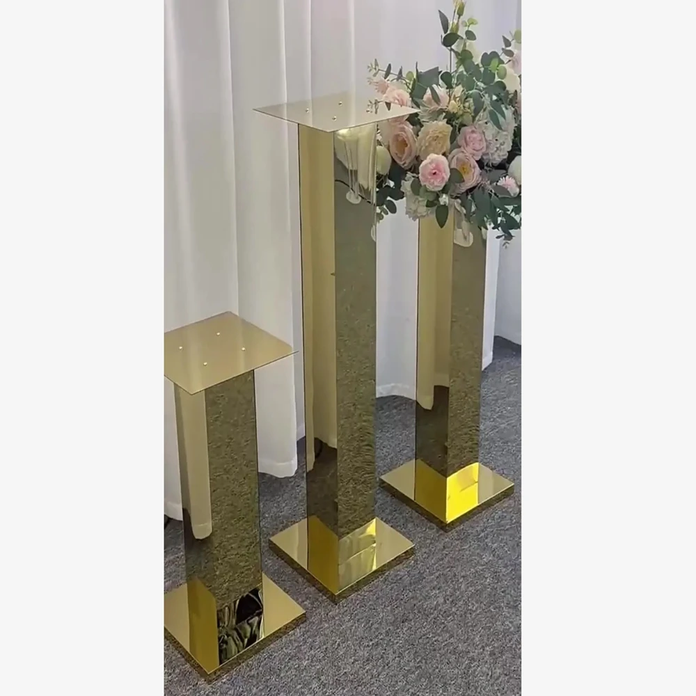 3-10pcs)20-120cm)Roman gold mirror Pillar Plinth for Wedding Cylinder Pedestal Stand Set Wedding Backdrop Stand