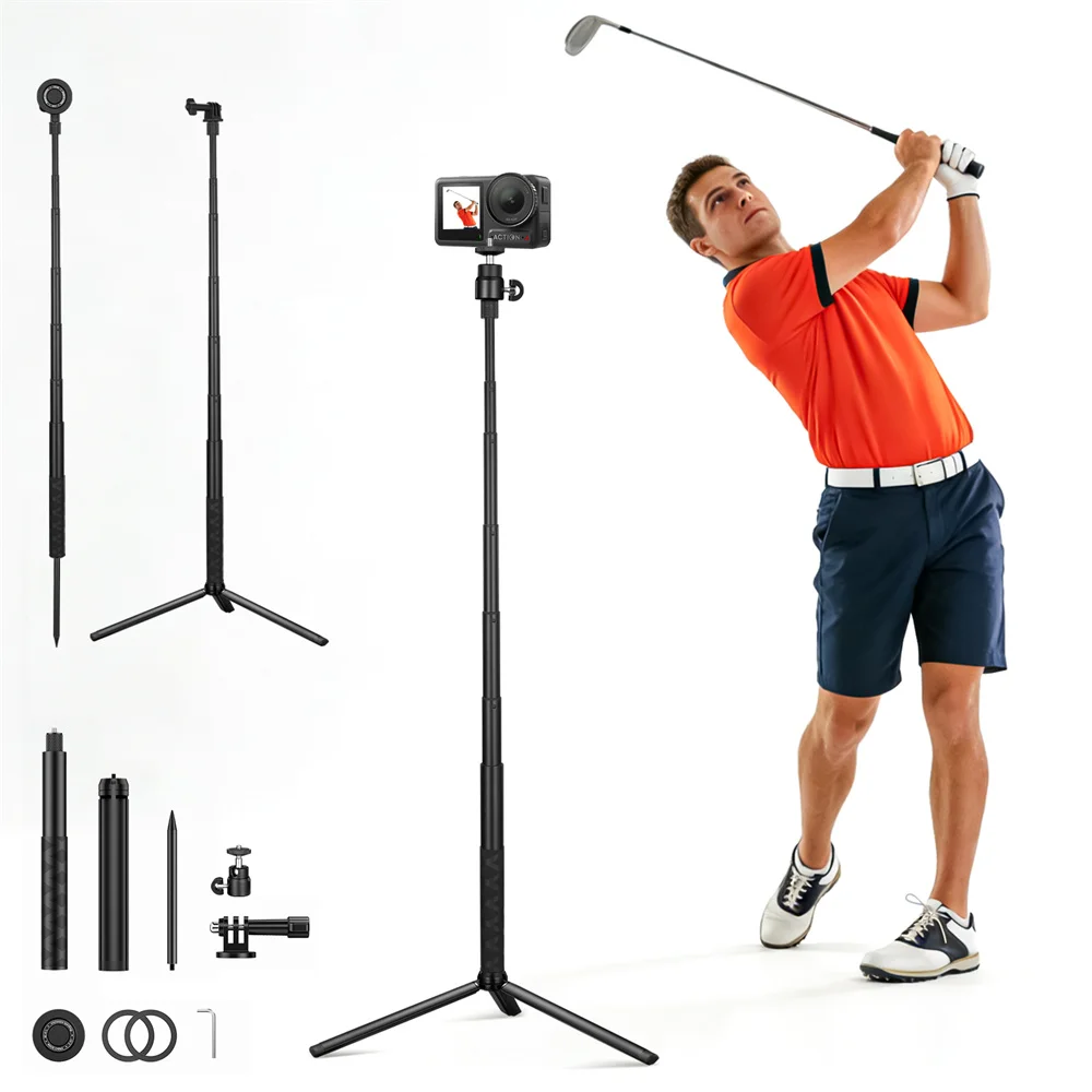 New Phone Cmaera Magnetic Golf Trpod Stand Aluminum Monopod Magnet Selfie Stick w Gopro Mount & 1/4