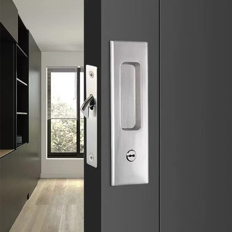 قفل الباب المنزلق قفل الباب التحول قفل الباب الخشبي غير مرئي الباب الداكن الأسود التحول مقبض الباب رحلة المطبخ قفل باب الحمام #4