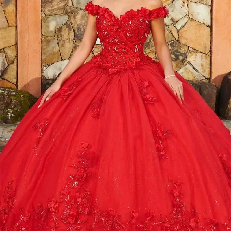 Vestido De Quinceañera con apliques florales y cuentas, vestido De cóctel con hombros descubiertos, vestido romántico De Baile, 15 Quinceañera, 2024