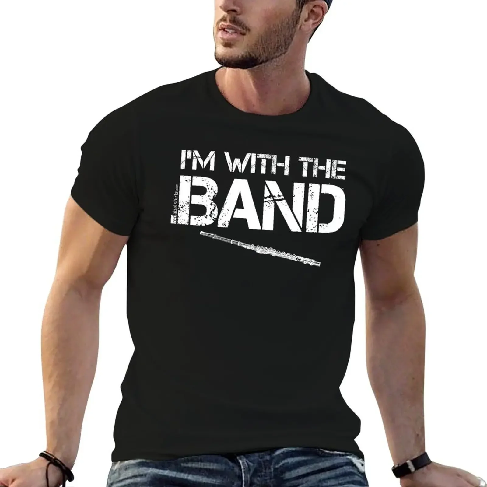 

I'm With The Band - Flute (White Lettering) T-Shirt luxury clothing labubu custom t shirt mens vintage t shirts