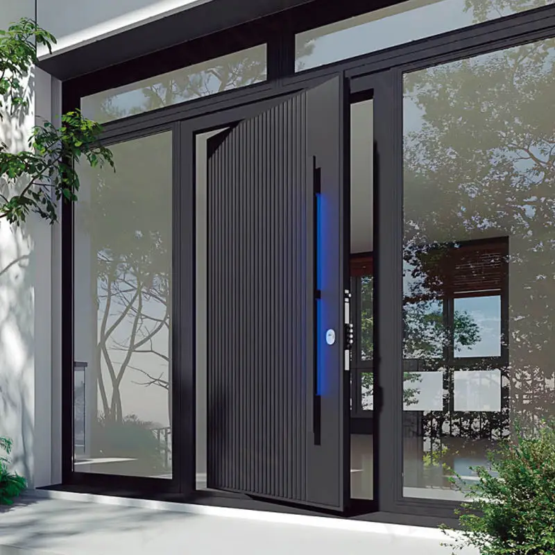 Modern Designed Aluminum Exterior Entrance Revolving Door Side Transparent Windows Fashionable Entry Doors with Lock Pivot Doors