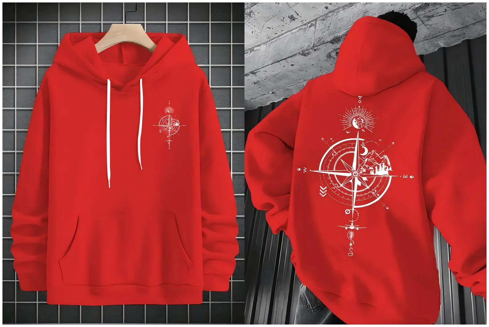 European and American men's new autumn compass print comfortable soft hooded sweatshirt outdoor street top