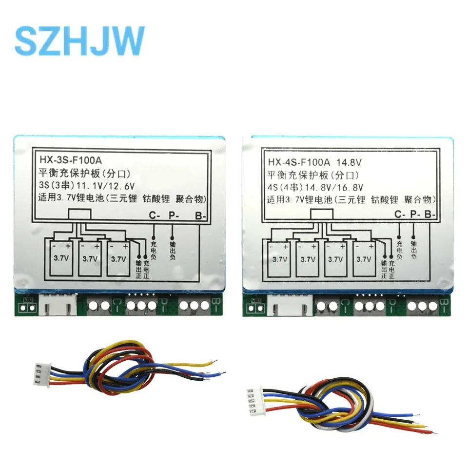 Three-string Four-string 12.6V 14.8V Lithium Battery Protection Board 3S 4S Series 11.1V Polymer 12V 100A Split Belt Equilibrium