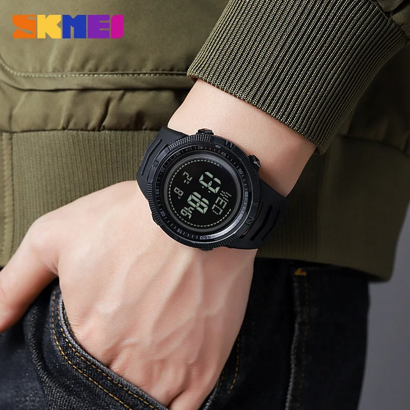 SKMEI Men Watch World Time Compass reloj hombre Sport Fitness Watches for Mens Digital 50M Waterproof Wristwatch 3 Alarm Clock