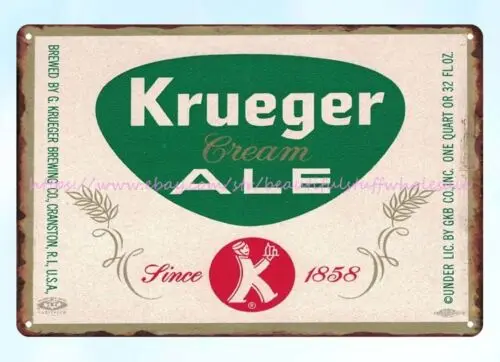 room wall decor 1960s Krueger Cream Ale Brewing Cranston RI metal tin sign