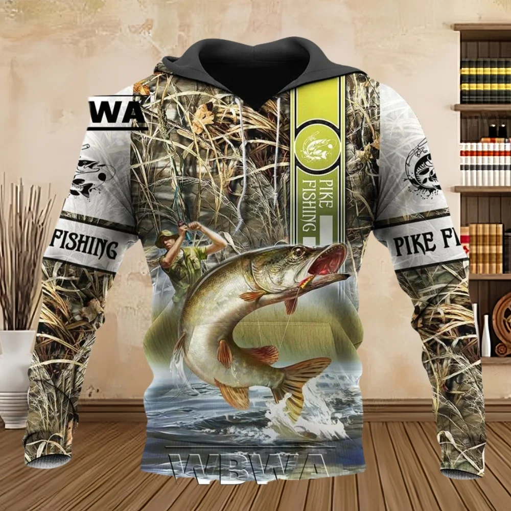 Wiosna Moda Męska Bluza Pike Fishing 3D All over Printed Pullover Bluza Unisex Top Casual Sportswear Y2k Clothes