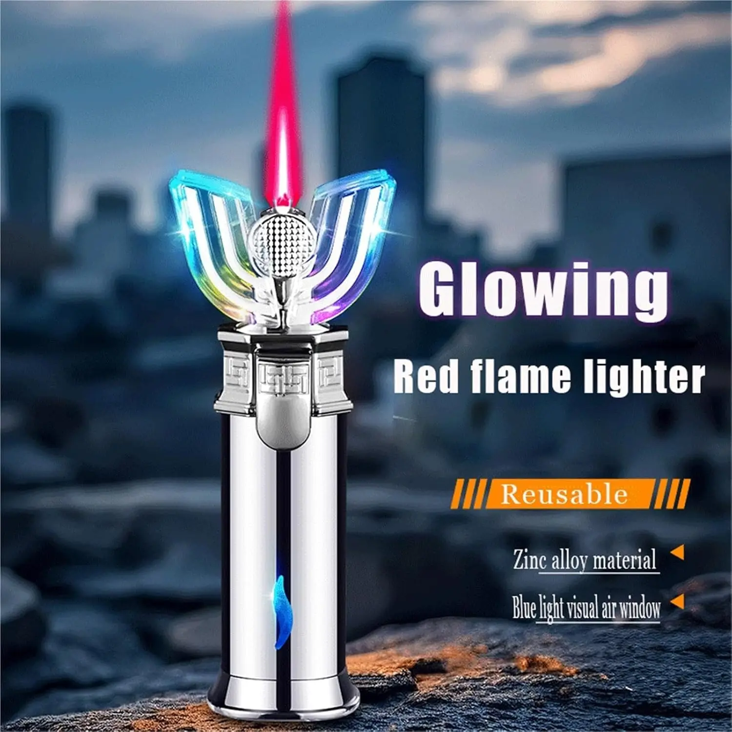 Butane-free, Creative Lighter, Direct-flame Type, Adjustable Flame, Refillable, Suitable for Camping, Barbecuing and Cooking