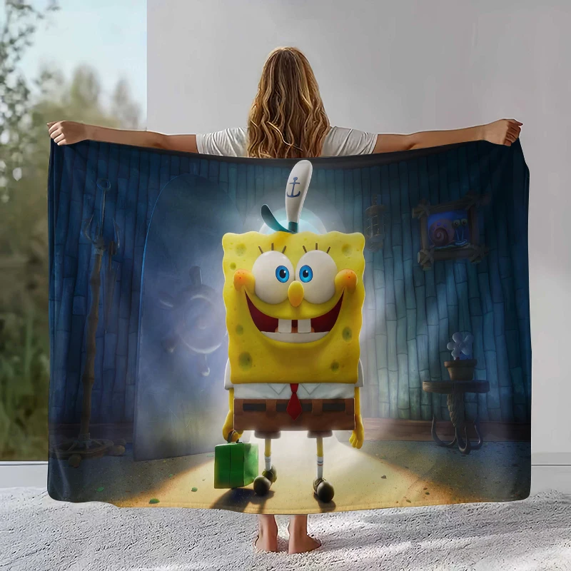 Funny S-SpongeBob Patrick Star Cartoon Flannel Blanket,Ultra Soft Warm Plush Throw for Home Bedroom Bed Sofa Cover Camping gift
