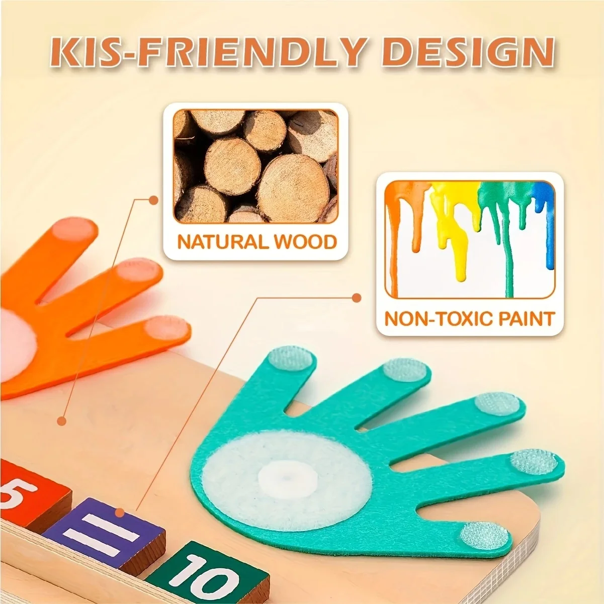 Kids Montessori  Wooden Finger Numbers Math  Children Counting Early Learning Educational  Toddlers Intelligence Game