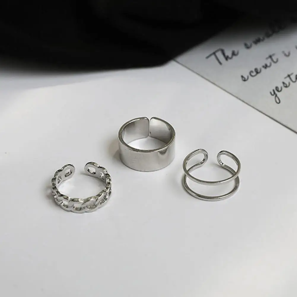 3Pcs Women Rings Korean Style Smooth Surface Finger Rings Geometric Opening Adjustable Female Chic Rings Jewelry Accessories